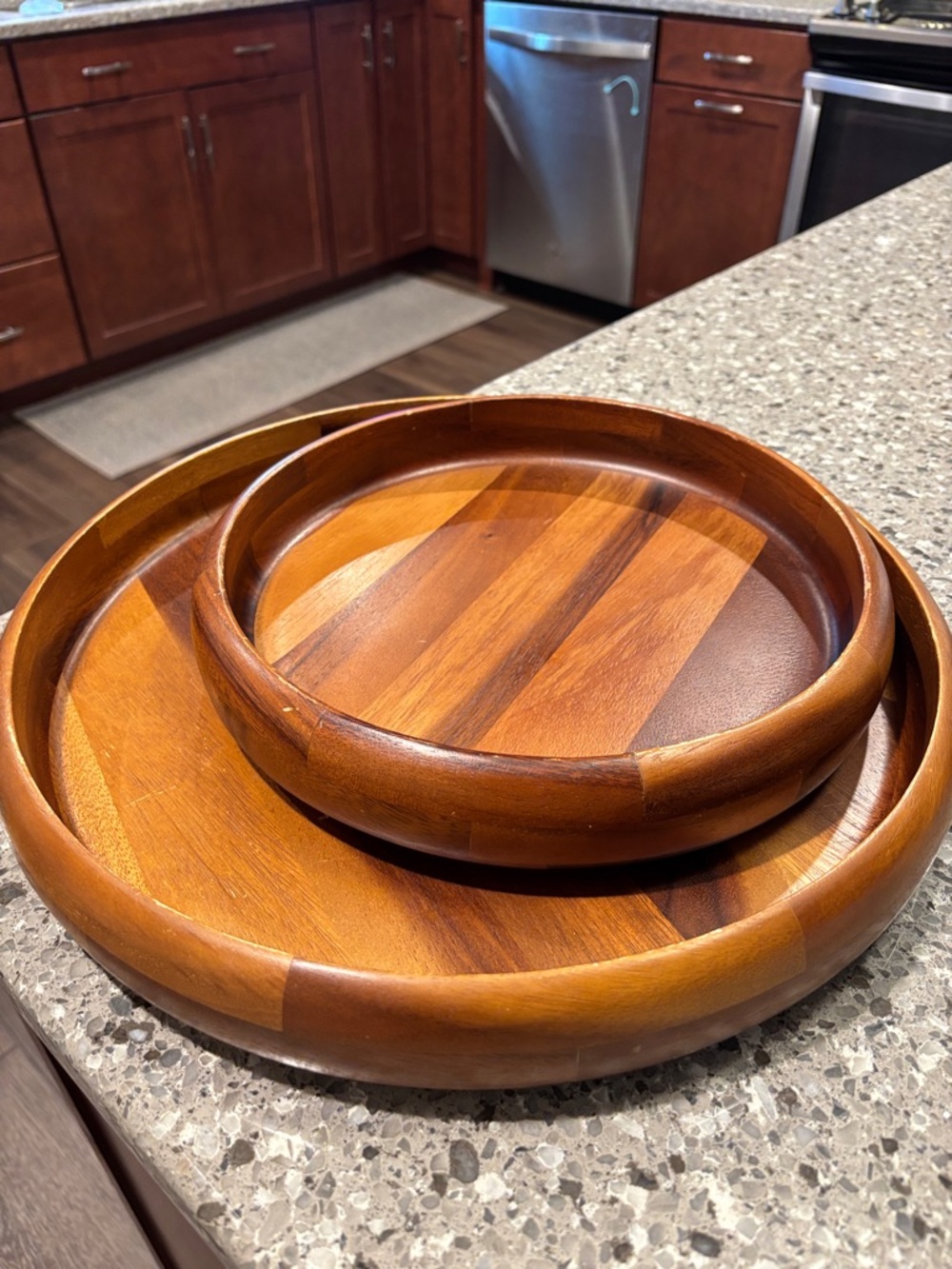 Threshold Acacia Wood Round Platters in Warm Brown